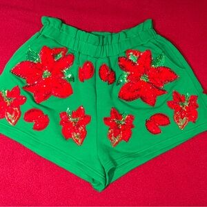 NEW Queen Of Sparkles XS Poinsettia Sequined SHORTS